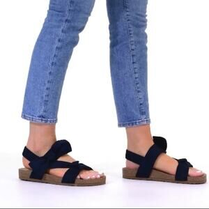 Journee Collection Xanndra Sandal Flat Navy Double Knotted Bow Size 9.5 New